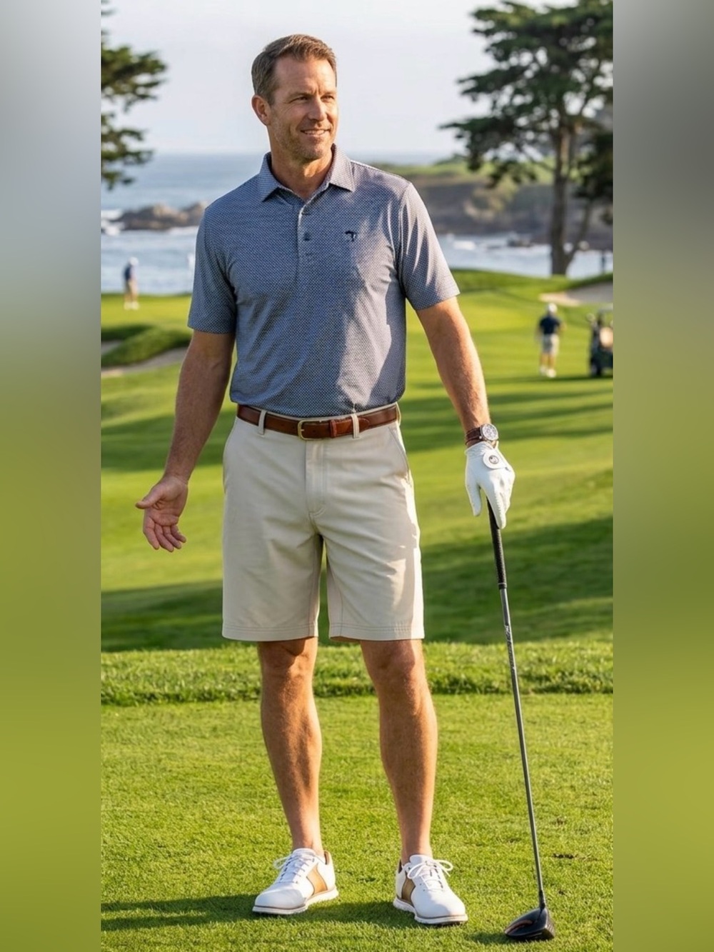 Spyglass by Pebble Beach Luxury Performance Khaki Flat Front Golf Shorts Size 36